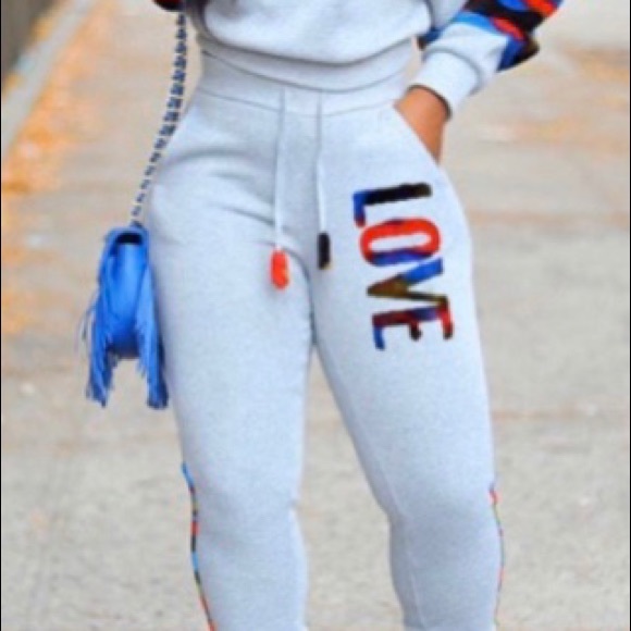 ❌SOLD❌ Casual Letter Two Piece Grey Pants Set NWOT - Picture 2 of 6